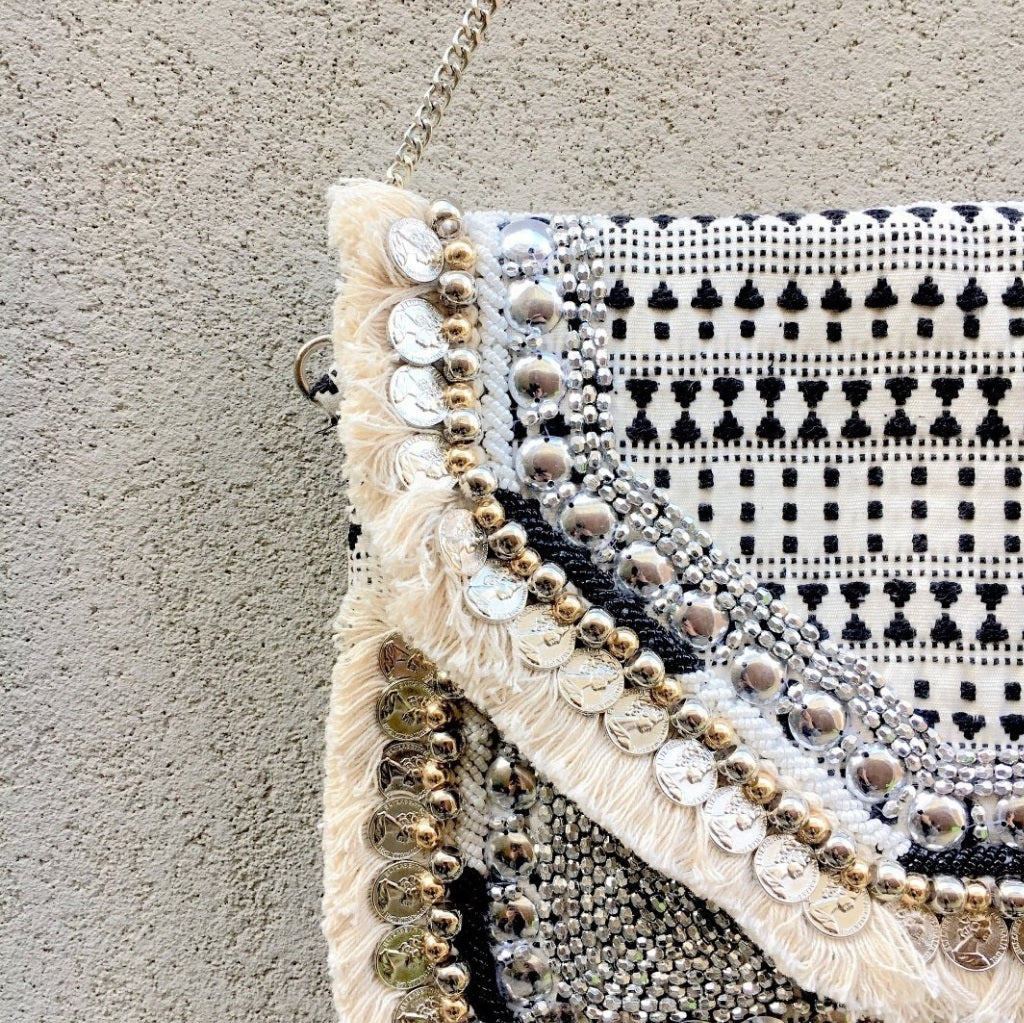 Hellas Black & White Jacquard Bag